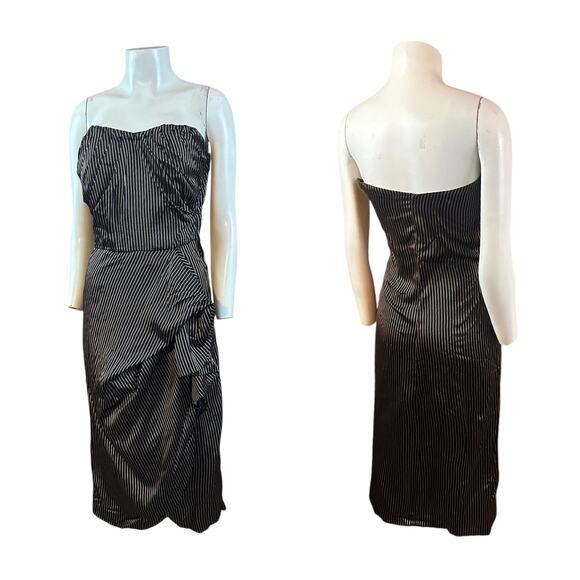 Vintage 1940s Black Pinstripe Satin Strapless Party Dress / Women’s XS - Picture 3 of 4